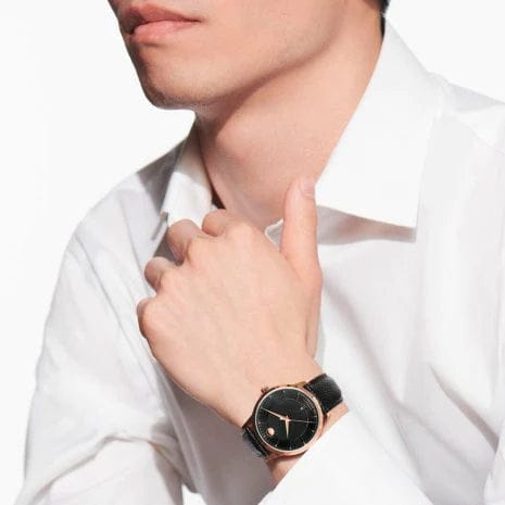 Fossil The Minimalist Black Dial Black Leather Strap Watch for Men - FS5376