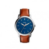 Fossil Minimalist Blue Dial Brown Leather Strap Watch for Men - FS5304