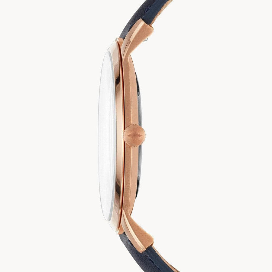 Fossil The Minimalist Slim White Dial Blue Leather Strap Watch for Men - FS5371
