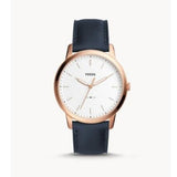 Fossil The Minimalist Slim White Dial Blue Leather Strap Watch for Men - FS5371