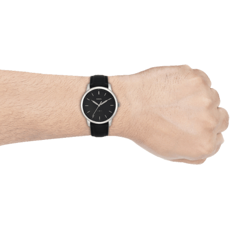 Fossil The Minimalist Three Hand Black Dial Black Leather Strap Watch for Men - FS5398