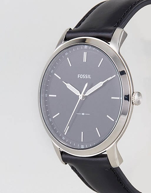 Fossil The Minimalist Three Hand Black Dial Black Leather Strap Watch for Men - FS5398