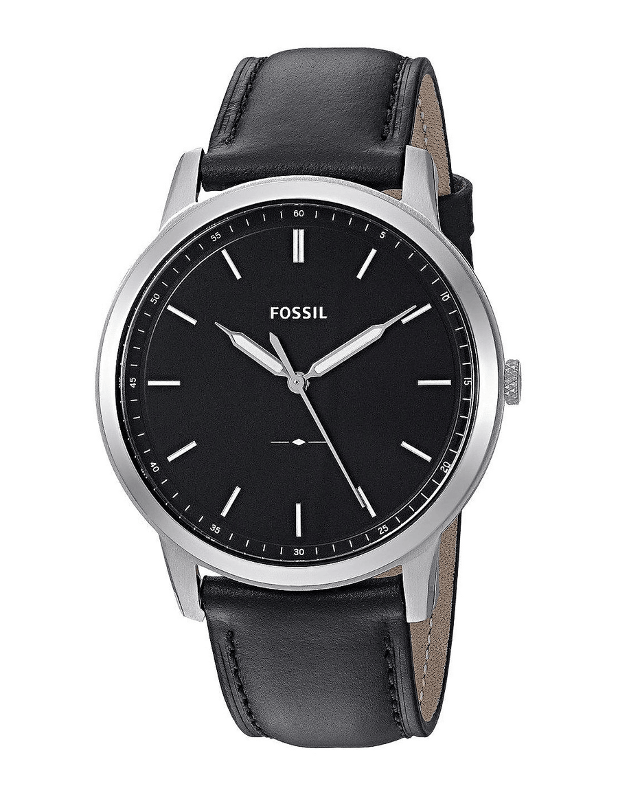 Fossil The Minimalist Three Hand Black Dial Black Leather Strap Watch for Men - FS5398