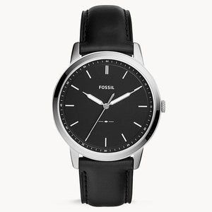 Fossil The Minimalist Three Hand Black Dial Black Leather Strap Watch for Men - FS5398