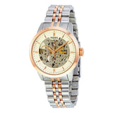 Fossil Townsman Automatic Skeleton White Dial Two Tone Steel Strap Watch for Men - ME3075