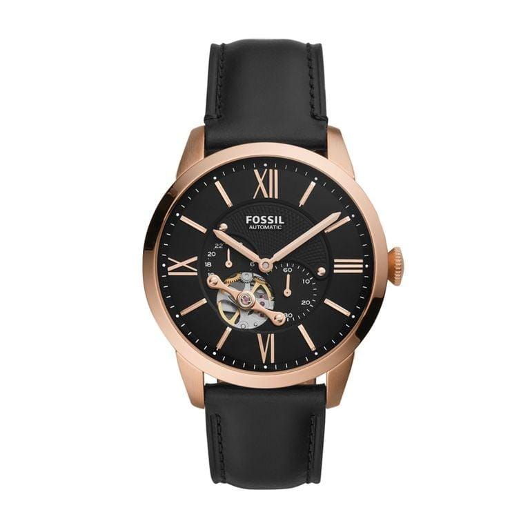Fossil Townsman Automatic Black Dial Black Leather Strap Watch for Men - ME3170