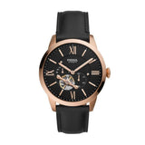 Fossil Townsman Automatic Black Dial Black Leather Strap Watch for Men - ME3170