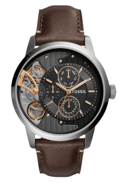 Fossil Townsman Automatic Black Dial Brown Leather Strap Watch for Men -  ME1163