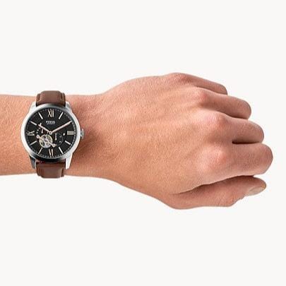 Fossil Townsman Automatic Black Dial Brown Leather Strap Watch for Men - ME3061