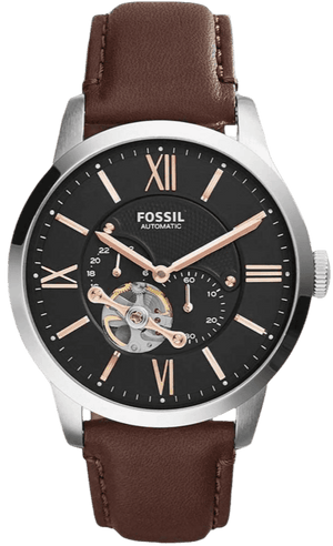 Fossil Townsman Automatic Black Dial Brown Leather Strap Watch for Men - ME3061