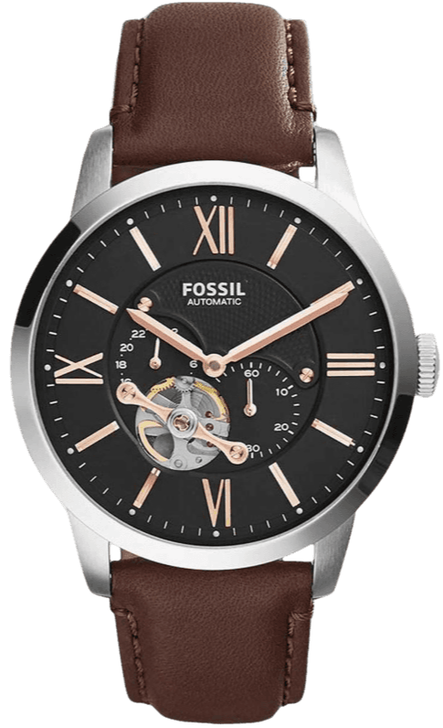 Fossil Townsman Automatic Black Dial Brown Leather Strap Watch for Men - ME3061