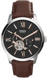 Fossil Townsman Automatic Black Dial Brown Leather Strap Watch for Men - ME3061