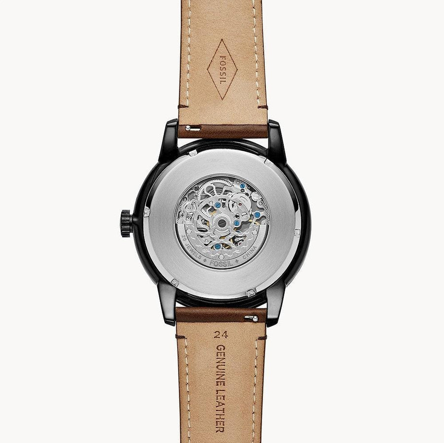 Fossil Townsman Automatic Black Dial Brown Leather Strap Watch for Men - ME3155