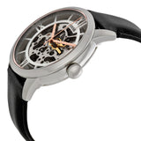 Fossil Townsman Automatic Skeleton Silver Dial Black Leather Strap Watch for Men - ME3041