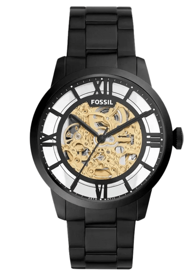 Fossil Townsman Automatic Skeleton Black Dial Black Steel Strap Watch for Men - ME3197