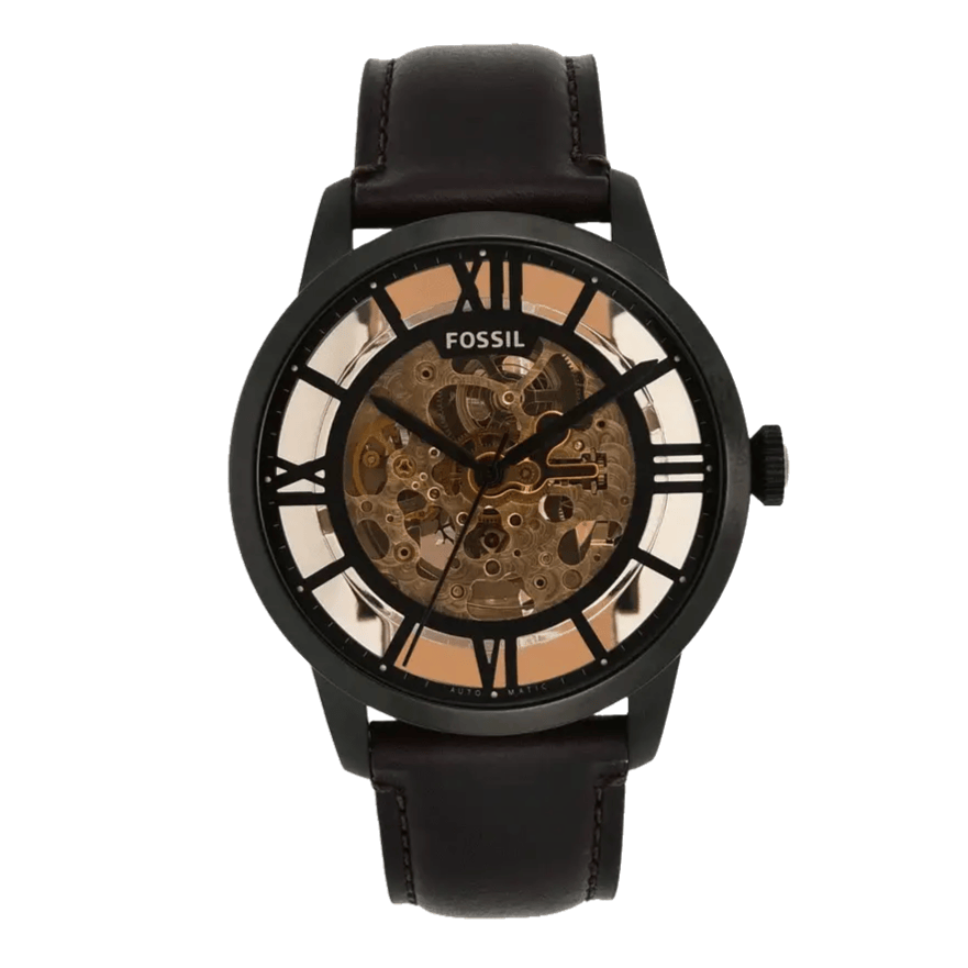 Fossil Townsman Automatic Skeleton Brown Dial Brown Leather Strap Watch for Men - ME3098