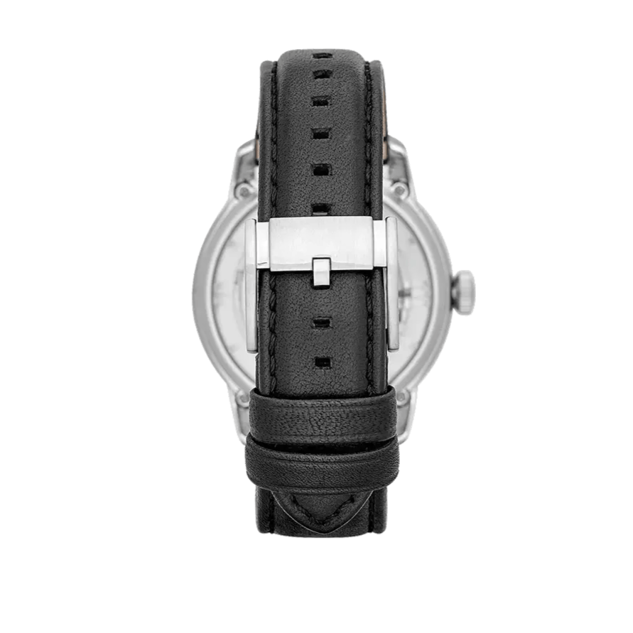 Fossil Townsman Automatic Skeleton Silver Dial Black Leather Strap Watch for Men - ME3041