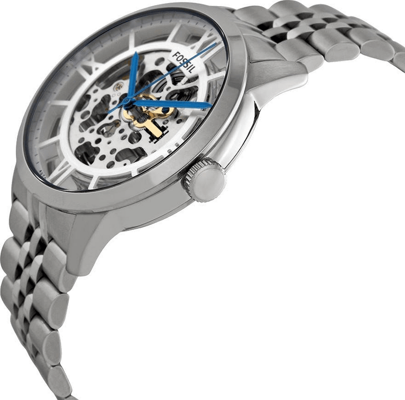 Fossil Townsman Automatic Skeleton Silver Dial Silver Steel Strap Watch for Men - ME3044