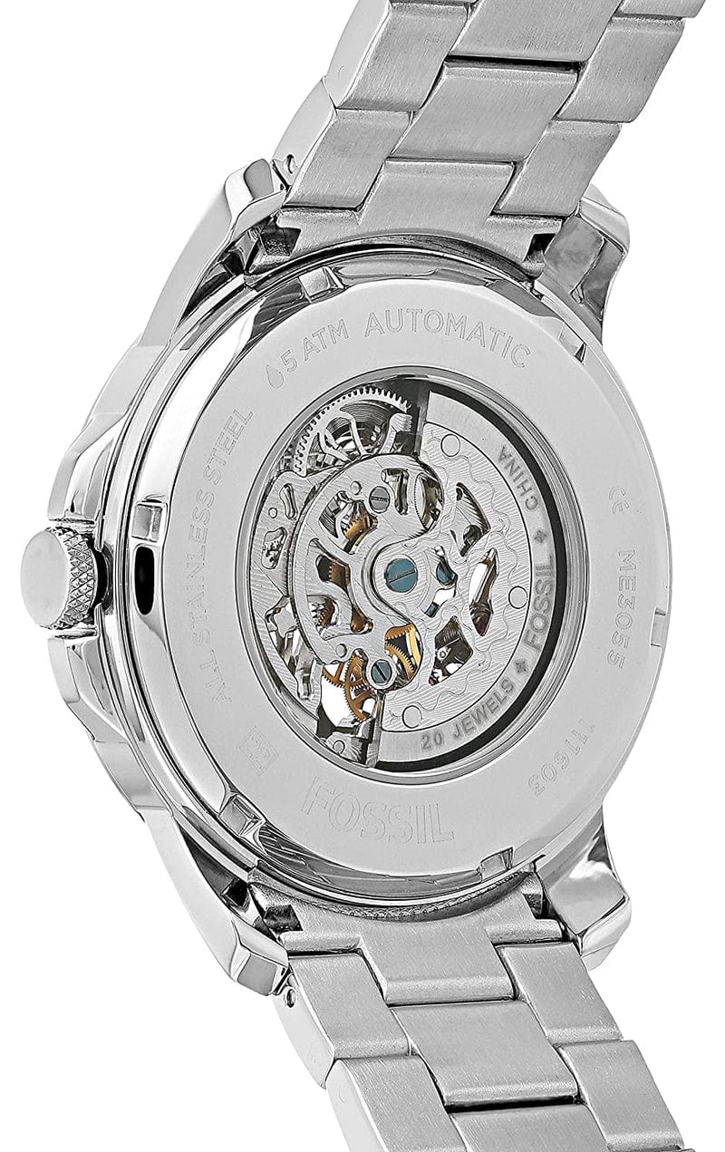 Fossil Townsman Automatic Skeleton White Dial Two Tone Steel Strap Watch for Men - ME3075