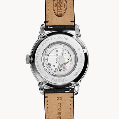 Fossil Townsman Automatic White Dial Black Leather Strap Watch for Men - ME3104