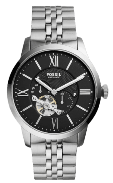 Fossil Townsman Black Dial Silver Steel Strap Watch for Men - ME3107