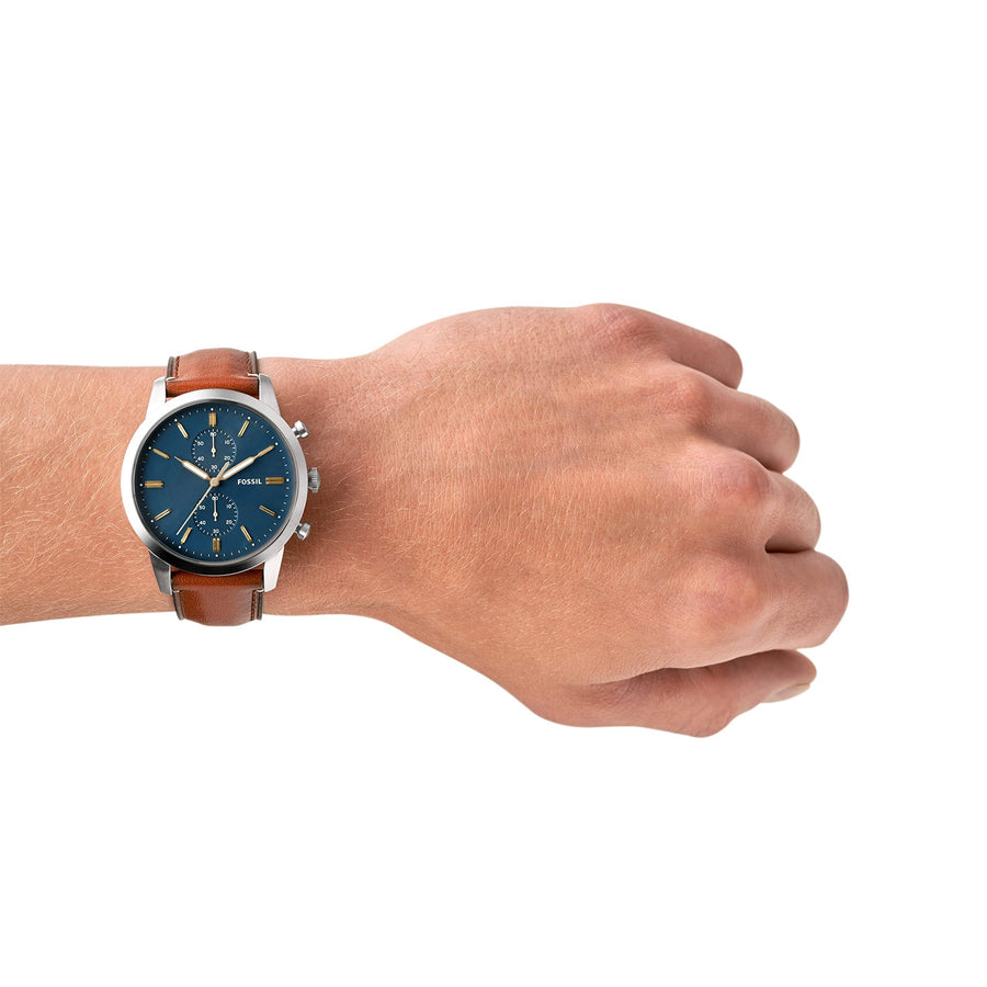 Fossil Townsman Chronograph Blue Dial Brown Leather Strap Watch for Men - FS5279