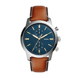 Fossil Townsman Chronograph Blue Dial Brown Leather Strap Watch for Men - FS5279