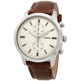 Fossil Townsman Chronograph White Dial Brown Leather Strap Watch for Men - FS5350