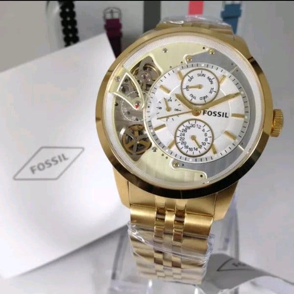 Fossil Townsman Chronograph Skeleton Gold Dial Gold Steel Strap Watch for Men -  ME1137