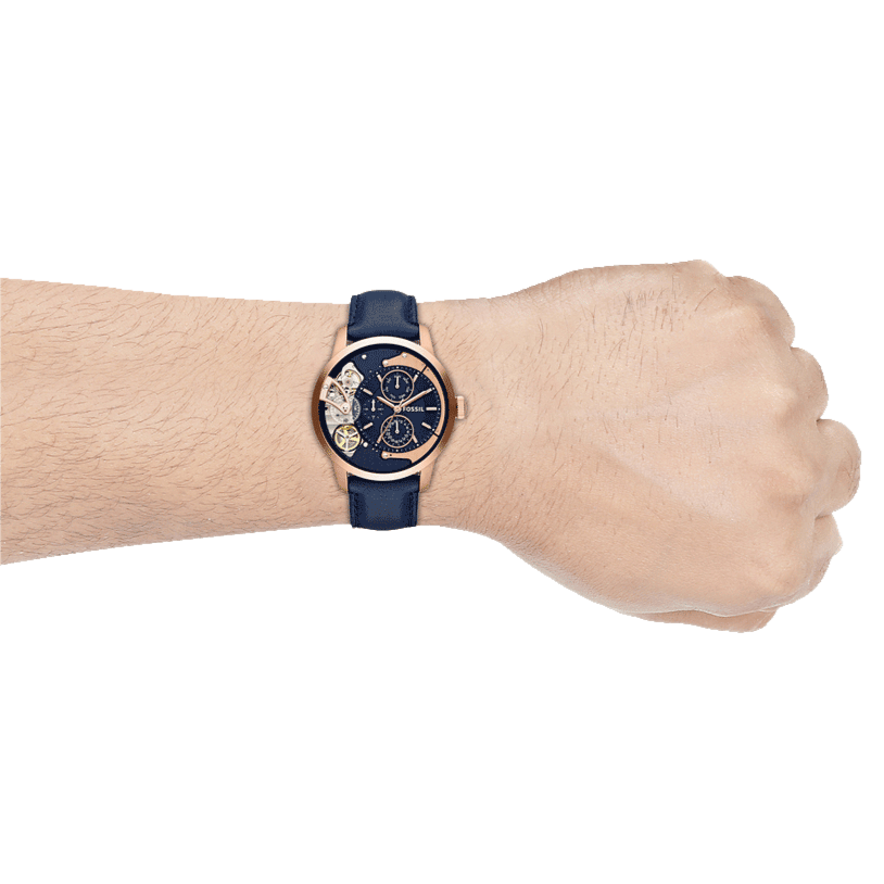 Fossil Townsman Twist Skeleton Blue Dial Blue Leather Strap Watch for Men -  ME1138
