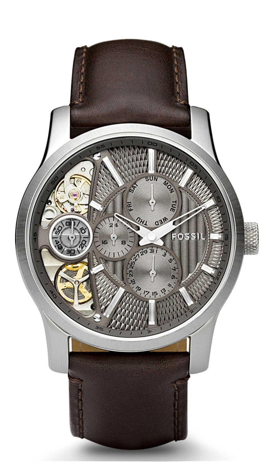 Fossil Twist Chronograph Multifunction Taupe Dial Brown Leather Strap Watch for Men - ME1098