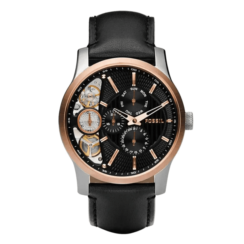 Fossil Twist Multi-Function Chronograph Black Dial Black Leather Strap Watch for Men - ME1099