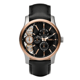 Fossil Twist Multi-Function Chronograph Black Dial Black Leather Strap Watch for Men - ME1099