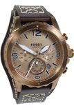 Fossil Nate Chronograph Gold Dial Brown Leather Strap Watch for Men - JR1495