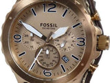 Fossil Nate Chronograph Gold Dial Brown Leather Strap Watch for Men - JR1495