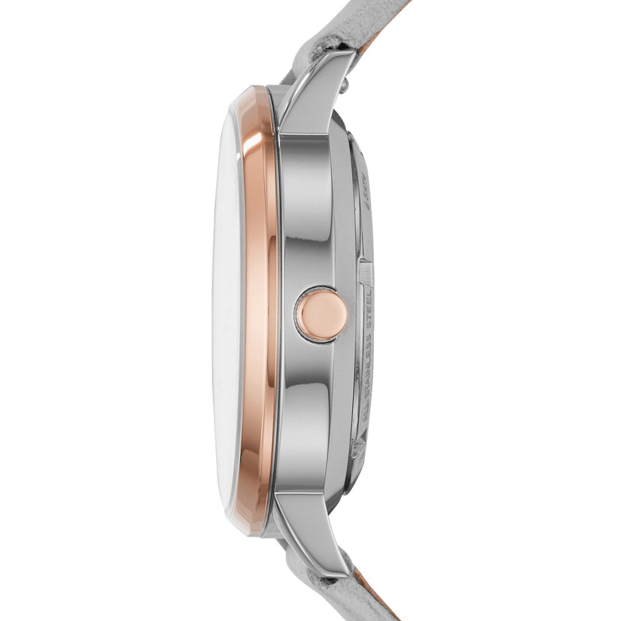 Fossil Vintage Muse Automatic Skeleton White Dial Grey Leather Strap Watch for Women - ME3131