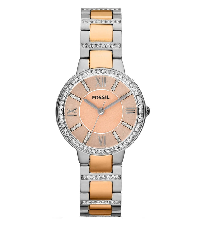 Fossil Virginia Rose Gold Dial Two Tone Steel Strap Watch for Women - ES3405