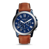 Fossil Grant Chronograph Blue Dial Brown Leather Strap Watch for Men - FS5151