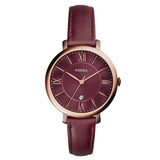 Fossil Jacqueline Burgundy Dial Burgundy Leather Strap Watch for Women  - ES4099