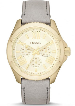 Fossil Cecile Champagne Dial Grey Leather Strap Watch for Women - AM4529