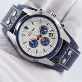 Fossil Coachman Chronograph White Dial Blue Leather Strap Watch for Men - CH3051