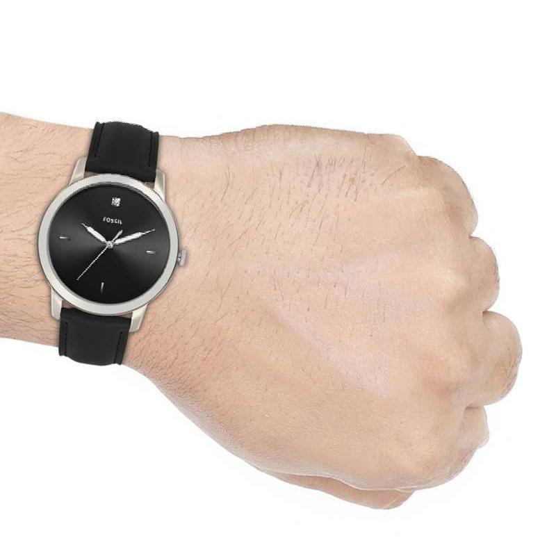 Fossil The Minimalist Carbon Series Black Dial Black Leather Strap Watch for Men - FS5497