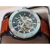 Fossil Modern Machine Automatic Skeleton Silver Dial Brown Leather Strap Watch for Men - ME3135