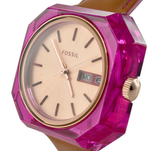 Fossil Candy White Dial Brown Leather Strap Watch for Women - ES3539