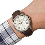 Fossil Grant Chronograph White Dial Brown Leather Strap Watch for Men - FS4735