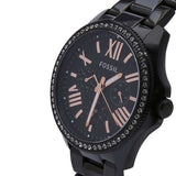 Fossil Cecile Multi Function Crystals Black Dial Black Steel Strap Watch for Women - AM4522