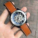 Fossil Modern Machine Automatic Skeleton Silver Dial Brown Leather Strap Watch for Men - ME3135