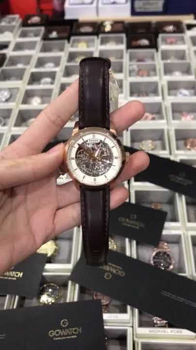 Fossil Townsman Automatic Skeleton White Dial Black Leather Strap Watch for Men - ME3085