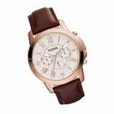 Fossil Grant Chronograph White Dial Brown Leather Strap Watch for Men - FS4991