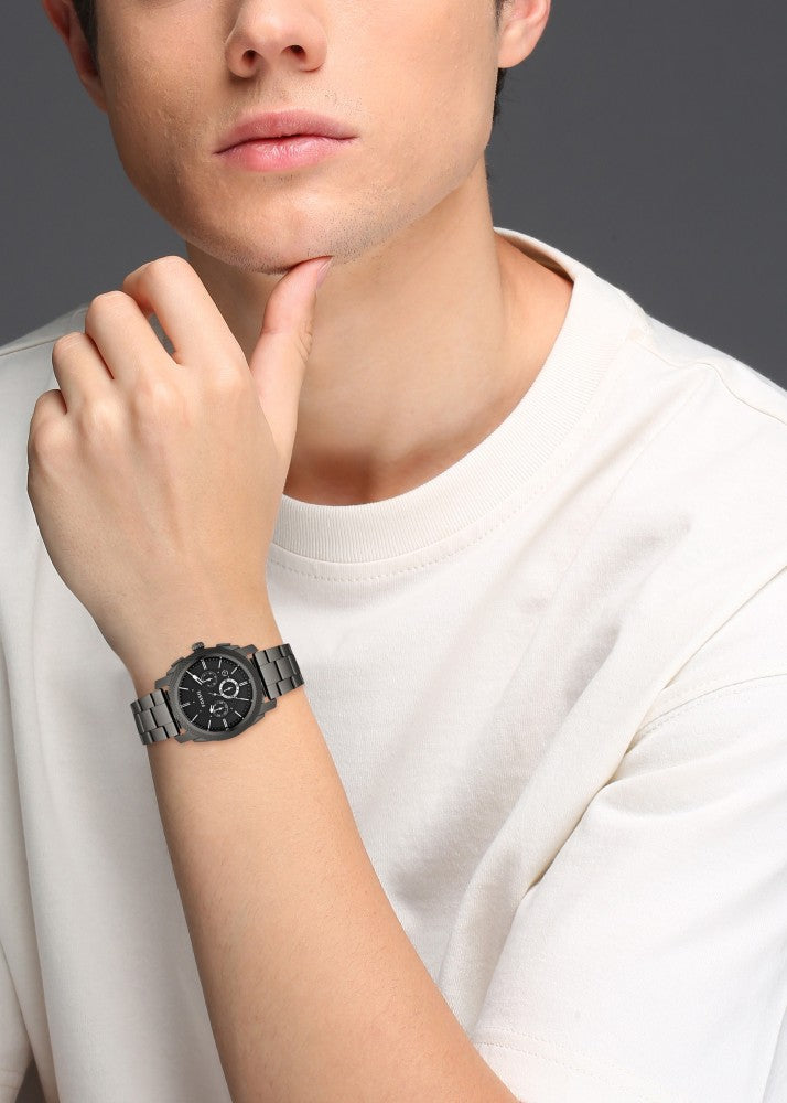 Fossil Machine Chronograph Black Dial Grey Steel Strap Watch for Men - FS4662